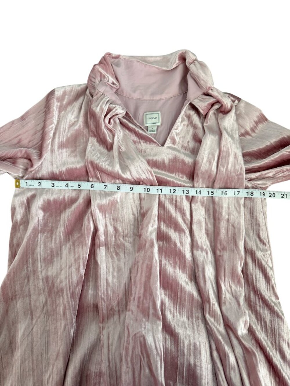 Maeve Velvet Mini Dress Pink Tie Neck Long Sleeve Anthropologie M Romantic - Picture 7 of 11